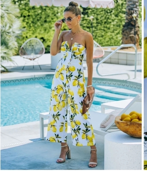 English Factory Strapless Lemon Print Jumpsuit - Picture 1 of 14